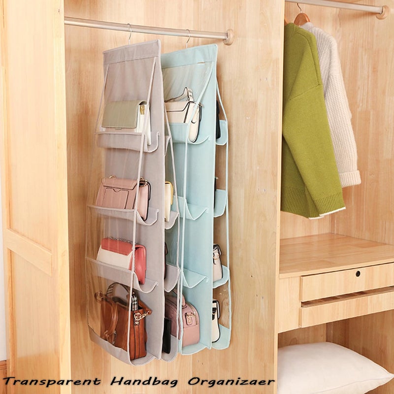 AARAINBOW 1 Pack Hanging Handbag Purse Organizer, Bags Organizor for Purse 8 Pockets Wardrobe Closet Space Saving Handbag Storage, 44.5L x 13.5W (B-Light Gray) - Image 3